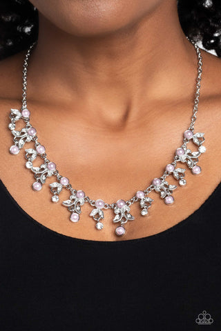 Garden Princess - Pink - Pearl and Rhinestone Leafy Filigree Paparazzi Short Necklace