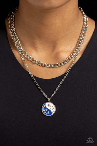 Night and Day - Blue - Yin-Yang, Moon and Sun Tiered Paparazzi Short Necklace