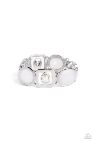 Majestic Mashup - White -  Geometric Bead Iridescent Gem Paparazzi Stretchy Bracelet