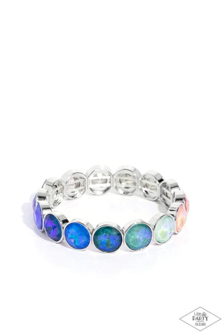 Radiant on Repeat - Multi - Rainbow Colorful Opalescent Rhinestone Paparazzi Stretchy Bracelet - Pink Diamond Exclusive