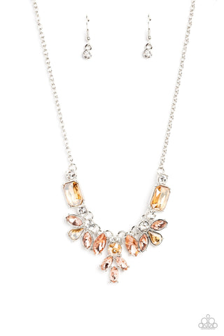 Prima Donna Dazzle - Brown - Peach and White Marquise Cut Gem Paparazzi Short Necklace