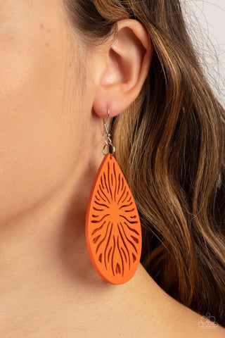 Sunny Incantations - Orange - Wooden Sun Teardrop Paparazzi Fishhook Earrings