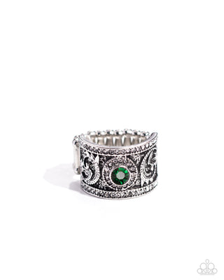 Imperial Intentions - Green - Rhinestone Paparazzi Ring