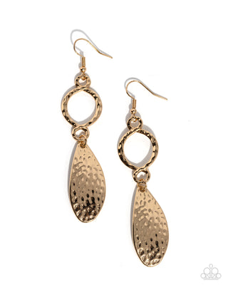 Thrift Shop Trove - Gold - Hammered Asymmetrical Teardrop Paparazzi Fishhook Earrings