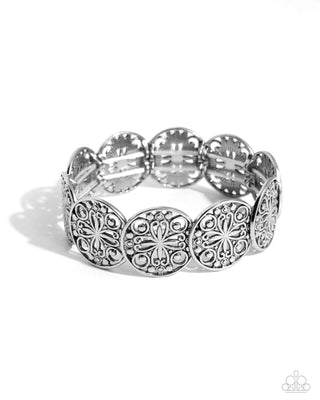 Portico Picnic - Silver - Mandala Paparazzi Stretchy Bracelet