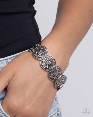 Portico Picnic - Silver - Mandala Paparazzi Stretchy Bracelet
