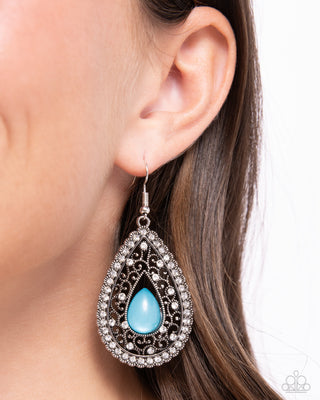 Cloud Nine Couture - Blue - Teardrop Bead Rhinestone Studded Paparazzi Fishhook Earrings