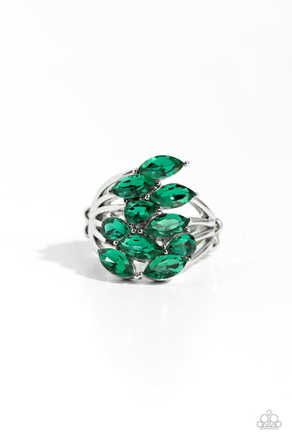 Wave of Whimsy - Green - Marquise-Cut and Teardrop Gem Paparazzi Dainty Ring