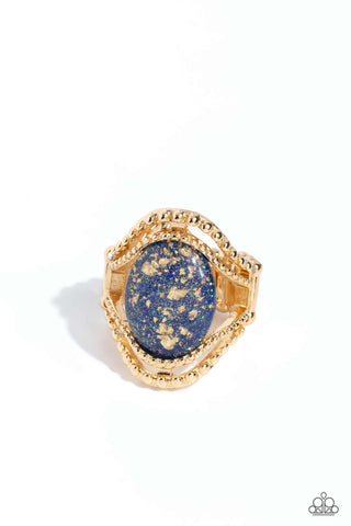 Noble Nebula - Blue - Gold Glitter Bead Paparazzi Ring