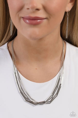 Dynamic Default - Silver - Tube Bead Tiered Paparazzi Short Necklace