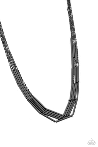 Dynamic Default - Black - Gunmetal Cylindrical Bead Tiered Paparazzi Short Necklace