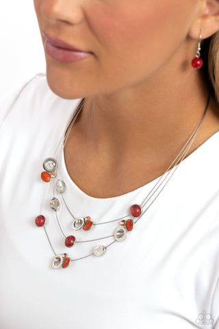 Affectionate Array - Orange - Bead and White Rhinestone Tiered Paparazzi Short Necklace