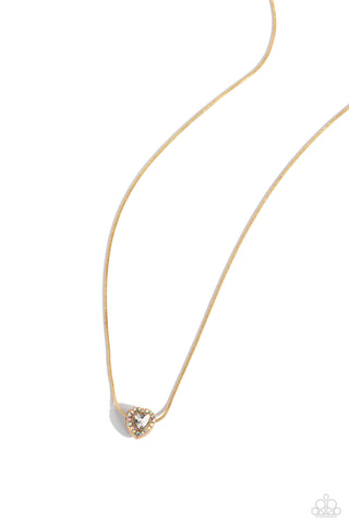 Simply Sentimental - Gold - Iridescent Rhinestone Heart Paparazzi Short Necklace