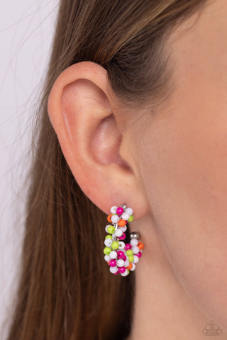 Balloon Backdrop - White - Pink, Purple, and Green Seed Bead Paparazzi Hoop Earrings