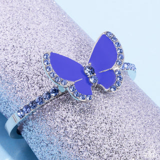 Particularly Painted - Blue - Rhinestone Studded Butterfly Paparazzi Cuff Bracelet