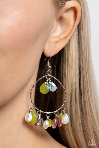 Elite Expression - Multi - Colorful Bead and Teardrop White Pearl Silver Hoop Paparazzi Fishhook Earrings