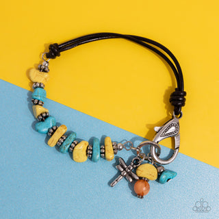 Daring Dragonfly - Yellow - and Turquoise Stone Black Cord Paparazzi Lobster Claw Bracelet