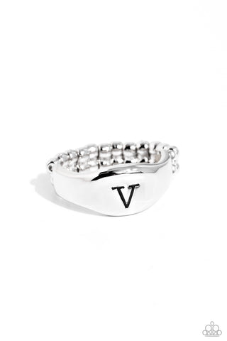 Monogram Memento - Silver - V - Paparazzi Ring