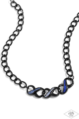 Infinite Impact - Multi - Blue Rhinestone Gunmetal Infinity Symbol Paparazzi Short Necklace - Pink Diamond Exclusive