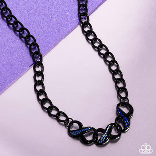 Infinite Impact - Multi - Blue Rhinestone Gunmetal Infinity Symbol Paparazzi Short Necklace - Pink Diamond Exclusive