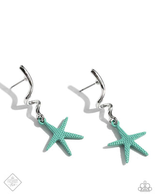 Written in the STARFISH - Blue - Textured Starfish Twisted Silver Paparazzi Post Earrings - April 2024 Sunset Sightings
