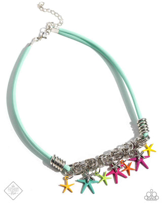 STARFISH Me Luck - Multi - Colorful and Silver Charm Blue Cord Paparazzi Short Necklace - April 2024 Sunset Sightings