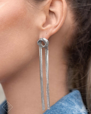 All STRANDS On Deck - Silver - Knotted Chain Paparazzi Post Earrings - April 2024 Magnificent Musings Fashion Fix