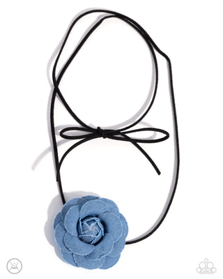 Floral Folktale - Black - Suede with Denim Flower Paparazzi Choker Necklace