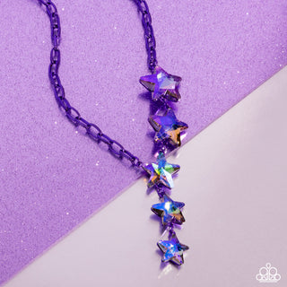 Star-Crossed Sparkle - Purple - Metallic Chain Oil Spill Star Gem Paparazzi Short Necklace - Pink Diamond Exclusive