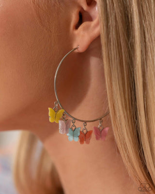 Bemusing Butterflies - Multi - Colorful Butterfly Charm Paparazzi Hoop Earrings - April 2024 Life of the Party Exclusive