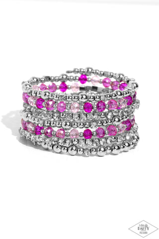ICE Knowing You - Pink - Crystal Bead and White Rhinestone Paparazzi Coil Bracelet - Pink Diamond Exclusive