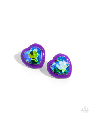 Heartfelt Haute - Purple - UV Heart Paparazzi Post Earrings