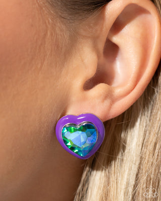 Heartfelt Haute - Purple - UV Heart Paparazzi Post Earrings