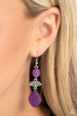 Creative Cascade - Purple - Amethyst and Turquoise Stone Silver Fan Paparazzi Fishhook Earrings