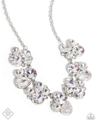 Fairytale Frost - White - and Iridescent Gem Paparazzi Short Necklace - April 2024 Fiercely 5th Avenue