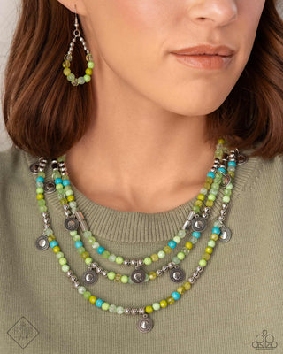 Piquant Pattern - Green - and Turquoise Stone, Silver Bead Tiered Paparazzi Short Necklace - April 2024 Simply Santa Fe