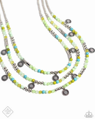 Piquant Pattern - Green - and Turquoise Stone, Silver Bead Tiered Paparazzi Short Necklace - April 2024 Simply Santa Fe