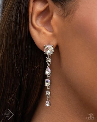 Fairytale Falls - White - and Iridescent Gem Paparazzi Post Earrings - April 2024 Fiercely 5th Avenue