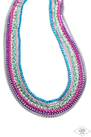 Troublemaker Trove - Multi - Metallic Tiered Chain Paparazzi Short Necklace - Pink Diamond Exclusive