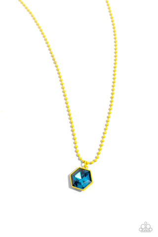 Sprinkle of Simplicity - Yellow - Painted Frame Blue Gem Paparazzi Short Necklace