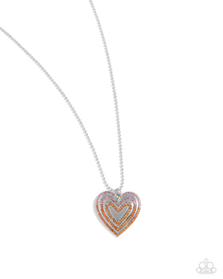Hallucinatory Hearts - Orange - and Pink Ombre Rhinestone Heart Paparazzi Short Necklace