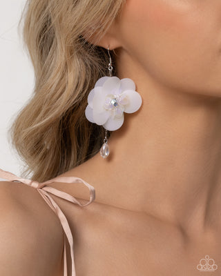 Oversized Opulence - White- Iridescent Sequin Flower Teardrop Bead Paparazzi Fishhook Earrings