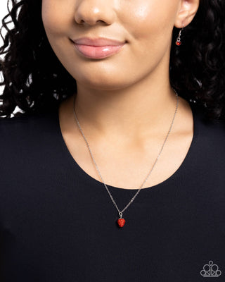 Strawberry Style - Red - Rhinestone Dainty Paparazzi Short Necklace