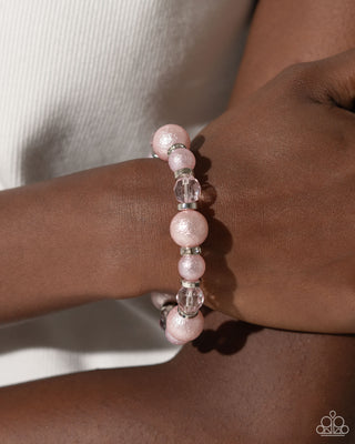 Pearl Protagonist - Pink - Faceted Shimmery Pearl and Bead Paparazzi Stretchy Bracelet
