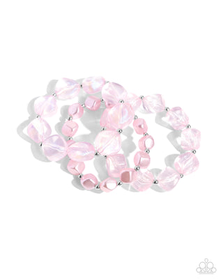 Glittery Gala - Pink - Cubed Pearl and Glittery Bead Paparazzi Stretchy Bracelet