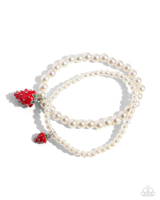 Strawberry Season - Red - White Pearl Paparazzi Stretchy Bracelet
