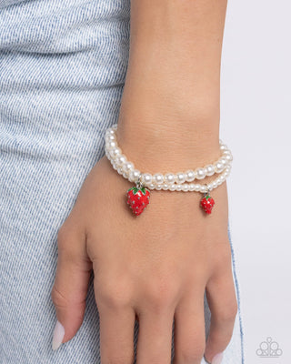 Strawberry Season - Red - White Pearl Paparazzi Stretchy Bracelet