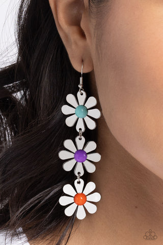 Daisy Dame - Purple - Blue, and Orange Beaded Center Flower Paparazzi Fishhook Earrings