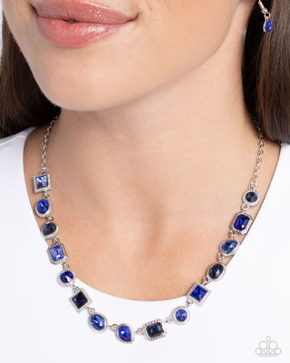 Gallery Glam - Blue - Circle, Teardrop, and Emerald-Cut Gem Paparazzi Short Necklace