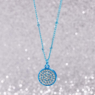 Bejeweled Basic - Blue - Metallic Disc White Rhinestone Paparazzi Short Necklace